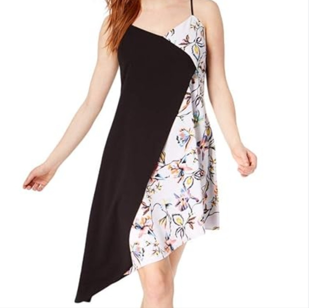 Bar iii Black and White Floral Asymmetrical Sun Dress Size XL